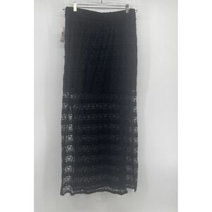 Black Lace‎ Maxi Skirt Large Western Boho Cowgirl Festival  Sheer Side Slits NEW